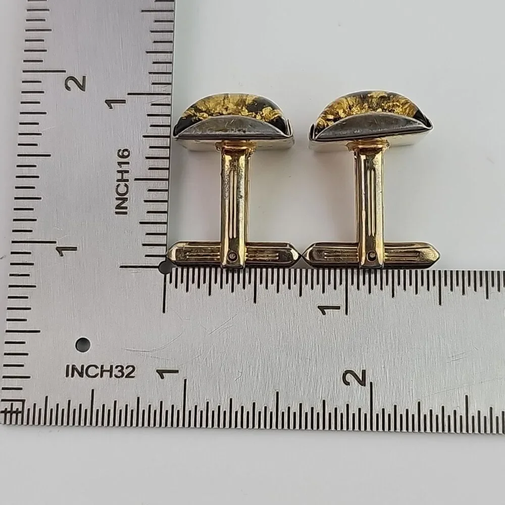 Vintage Cufflinks Gold Tone Filigree Black Foil Red Etched Ovals Unisex 4 Sets